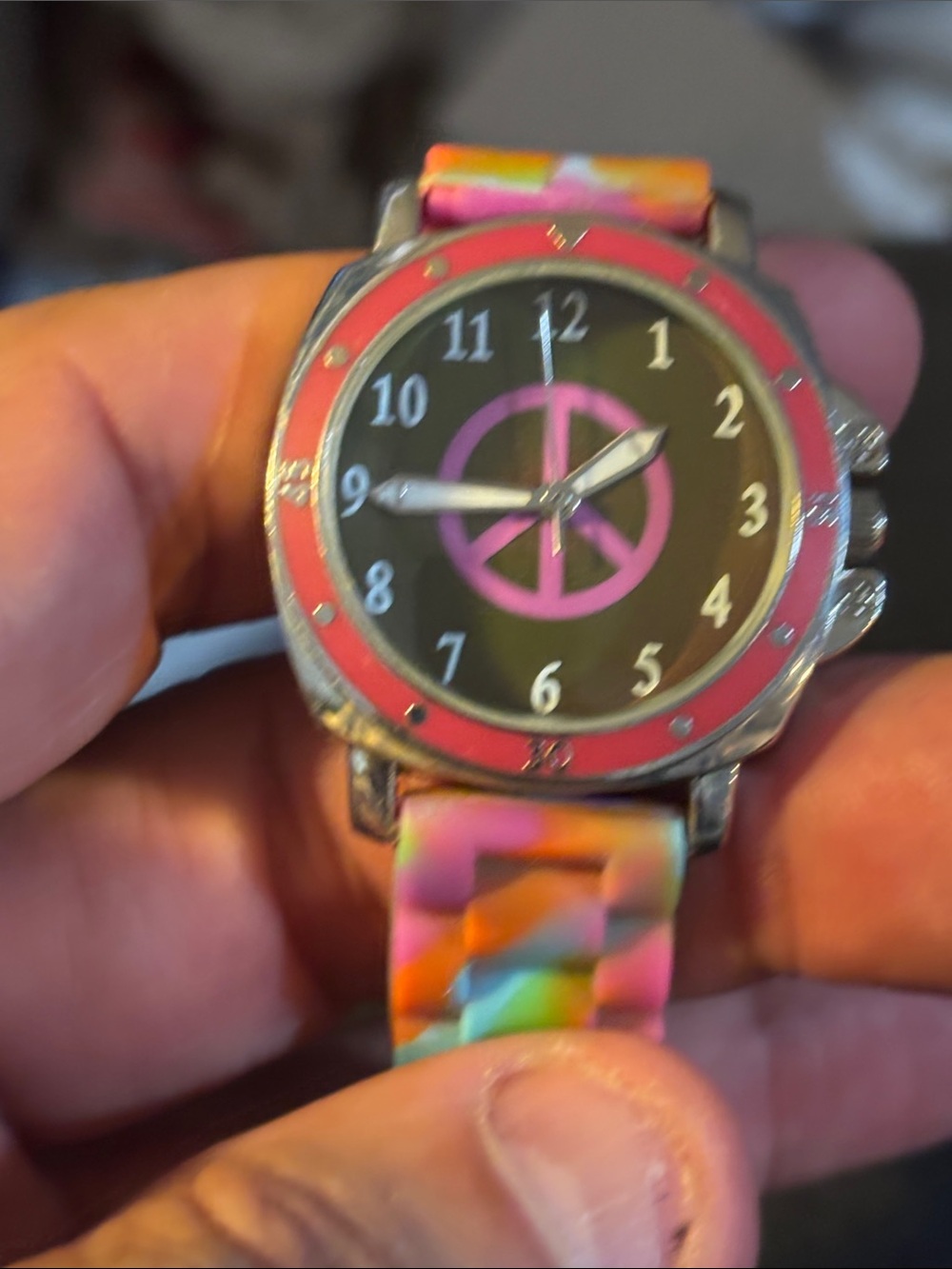 Multicolor Women's Silicone Strap Watch with Pink Peace Dial